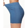 image:imageTHE GYM PEOPLE Womens High Waisted Stretchy Jean Shorts Booty Lifting Pull On Denim Shorts with PocketsDenim Blue