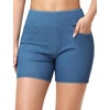image:imageTHE GYM PEOPLE Womens High Waisted Stretchy Jean Shorts Booty Lifting Pull On Denim Shorts with PocketsDenim Blue