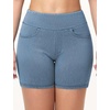 image:imageTHE GYM PEOPLE Womens High Waisted Stretchy Jean Shorts Booty Lifting Pull On Denim Shorts with PocketsDenim Light Blue