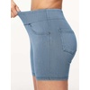 image:imageTHE GYM PEOPLE Womens High Waisted Stretchy Jean Shorts Booty Lifting Pull On Denim Shorts with PocketsDenim Light Blue