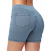 image:imageTHE GYM PEOPLE Womens High Waisted Stretchy Jean Shorts Booty Lifting Pull On Denim Shorts with PocketsDenim Light Blue