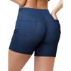 image:imageTHE GYM PEOPLE Womens High Waisted Stretchy Jean Shorts Booty Lifting Pull On Denim Shorts with PocketsDark Blue