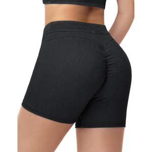 image:imageTHE GYM PEOPLE Womens Scrunch Booty Lifting Jean Shorts Stretchy Pull On Skiny Denim ShortsBlack