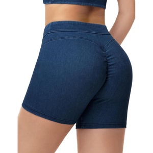 image:imageTHE GYM PEOPLE Womens Scrunch Booty Lifting Jean Shorts Stretchy Pull On Skiny Denim ShortsDark Blue