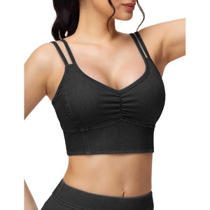 image:imageTHE GYM PEOPLE Womens Scrunch Denim Crop Tops VNeck Padded Stretchy Strappy Casual Longline Bra Jean CamisoleBlack