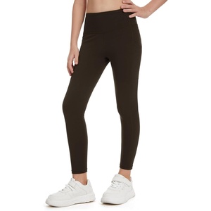 image:imageTHE GYM PEOPLE Girls Workout Leggings Kids High Waist Stretch Athletic Dance Yoga Pants with PocketsBrown