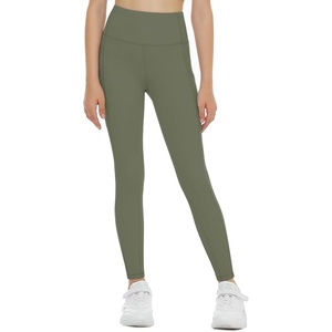image:imageTHE GYM PEOPLE Girls Workout Leggings Kids High Waist Stretch Athletic Dance Yoga Pants with PocketsOlive Green