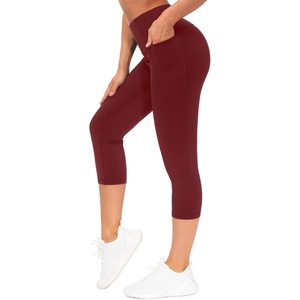image:imageTHE GYM PEOPLE Tummy Control Workout Leggings with Pockets High Waist Athletic Yoga Pants for Women Running FitnessWine Red