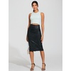 image:imageTHE GYM PEOPLE Womens High Waist Tummy Control Pencil Skirts Stretchy Bodycon Midi Skirt Below Knee with Back SlitFaux Leather Coated
