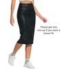 image:imageTHE GYM PEOPLE Womens High Waist Tummy Control Pencil Skirts Stretchy Bodycon Midi Skirt Below Knee with Back SlitFaux Leather Coated