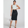 image:imageTHE GYM PEOPLE Womens High Waist Tummy Control Pencil Skirts Stretchy Bodycon Midi Skirt Below Knee with Back SlitFaux Leather Coated