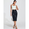 image:imageTHE GYM PEOPLE Womens High Waist Tummy Control Pencil Skirts Stretchy Bodycon Midi Skirt Below Knee with Back SlitLight Leather