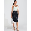 image:imageTHE GYM PEOPLE Womens High Waist Tummy Control Pencil Skirts Stretchy Bodycon Midi Skirt Below Knee with Back SlitLight Leather