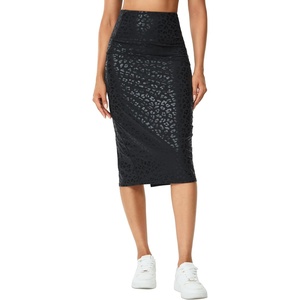 image:imageTHE GYM PEOPLE Womens High Waist Tummy Control Pencil Skirts Stretchy Bodycon Midi Skirt Below Knee with Back SlitBlack Leopard