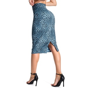 image:imageTHE GYM PEOPLE Womens High Waist Tummy Control Pencil Skirts Stretchy Bodycon Midi Skirt Below Knee with Back SlitBlue Leopard