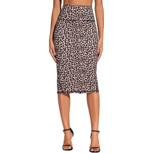 image:imageTHE GYM PEOPLE Womens High Waist Tummy Control Pencil Skirts Stretchy Bodycon Midi Skirt Below Knee with Back SlitLeopard