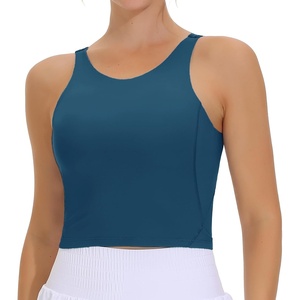 image:imageTHE GYM PEOPLE Women Sports Bra Sleeveless Padded Running Workout Tank Tops  UShaped Beauty Back Highstretch fabric Crop design Sleeveless Removable pads Ideal for workout and daily wearDark Green Blue