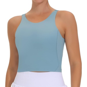 image:imageTHE GYM PEOPLE Women Sports Bra Sleeveless Padded Running Workout Tank Tops  UShaped Beauty Back Highstretch fabric Crop design Sleeveless Removable pads Ideal for workout and daily wearDenim Blue