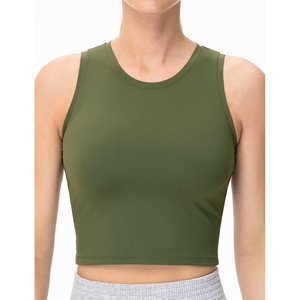 image:imageTHE GYM PEOPLE Womens Workout Crop Tops Yoga Athletic Sleeveless Shirts  Crop Tank Tops Sleeveless Wide Elastic Straps Crewneck Breathable Soft Ideal for Yoga Running Workout or CasualOlive Green