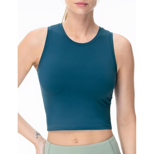image:imageTHE GYM PEOPLE Womens Workout Crop Tops Yoga Athletic Sleeveless Shirts  Crop Tank Tops Sleeveless Wide Elastic Straps Crewneck Breathable Soft Ideal for Yoga Running Workout or CasualDark Blue Green