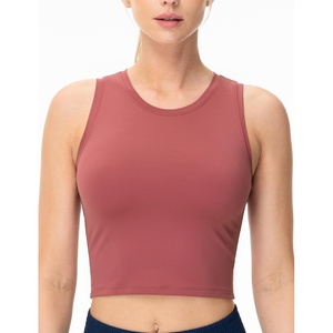 image:imageTHE GYM PEOPLE Womens Workout Crop Tops Yoga Athletic Sleeveless Shirts  Crop Tank Tops Sleeveless Wide Elastic Straps Crewneck Breathable Soft Ideal for Yoga Running Workout or CasualRose Red