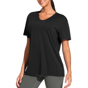 image:imageTHE GYM PEOPLE Womens Short Sleeve Loose Fit T Shirts Basic Summer Casual VNeck Breathable Workout Tee TopsBlack