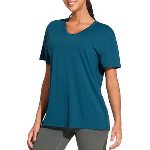 image:imageTHE GYM PEOPLE Womens Short Sleeve Loose Fit T Shirts Basic Summer Casual VNeck Breathable Workout Tee TopsDark Blue Green