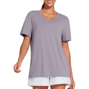 image:imageTHE GYM PEOPLE Womens Short Sleeve Loose Fit T Shirts Basic Summer Casual VNeck Breathable Workout Tee TopsGrey Purple