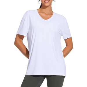 image:imageTHE GYM PEOPLE Womens Short Sleeve Loose Fit T Shirts Basic Summer Casual VNeck Breathable Workout Tee TopsWhite