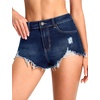 image:imageTHE GYM PEOPLE Womens Ripped Stretchy Jeans Shorts Summer Frayed Hem Denim Hot Shorts with PocketsBlack Blue
