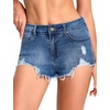 image:imageTHE GYM PEOPLE Womens Ripped Stretchy Jeans Shorts Summer Frayed Hem Denim Hot Shorts with PocketsDenim Blue