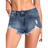 image:imageTHE GYM PEOPLE Womens Ripped Stretchy Jeans Shorts Summer Frayed Hem Denim Hot Shorts with PocketsGrey Blue