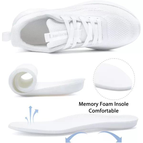 Lamincoa Womens Walking Running Shoes Lace Up Lightweight Memory Foam Sneakers Comfort for Tennis Gym White Blue Size 5Whitea