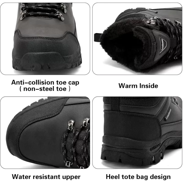 Lamincoa Mens Snow Boots Water Resistant Hiking Boots for Men Nonslip Winter Outdoor Warm Comfort Camping Backpacking ShoeBlack