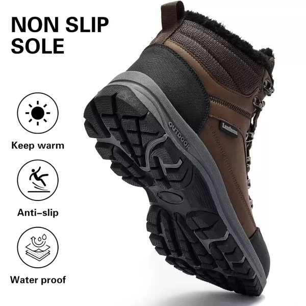 Lamincoa Mens Snow Boots Water Resistant Hiking Boots for Men Nonslip Winter Outdoor Warm Comfort Camping Backpacking ShoeBrown