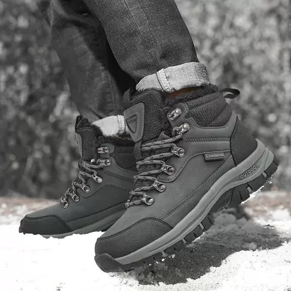 Lamincoa Mens Snow Boots Water Resistant Hiking Boots for Men Nonslip Winter Outdoor Warm Comfort Camping Backpacking ShoeGrey