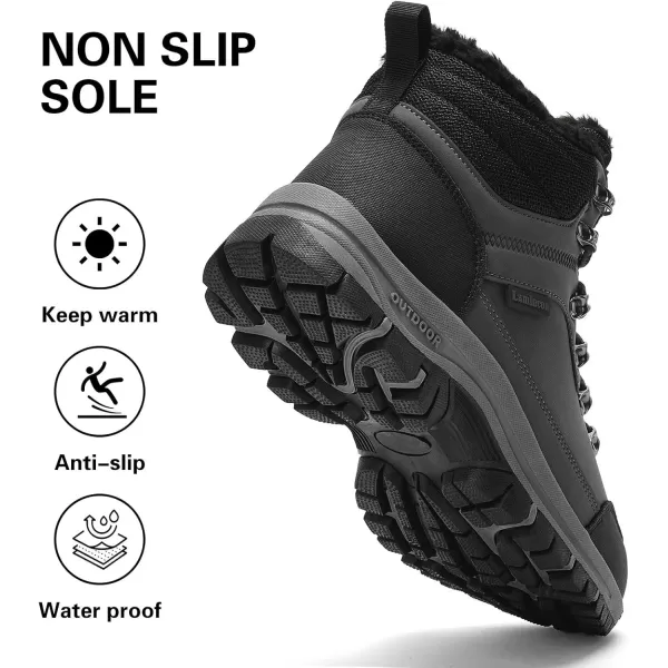 Lamincoa Mens Snow Boots Water Resistant Hiking Boots for Men Nonslip Winter Outdoor Warm Comfort Camping Backpacking ShoeGrey