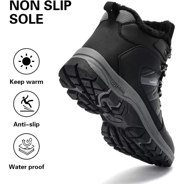 Lamincoa Mens Snow Boots Water Resistant Leather NonSlip Hiking Boot Ankle Comfort Climping Trekking Sneakers Winter OutdoorClassic Black