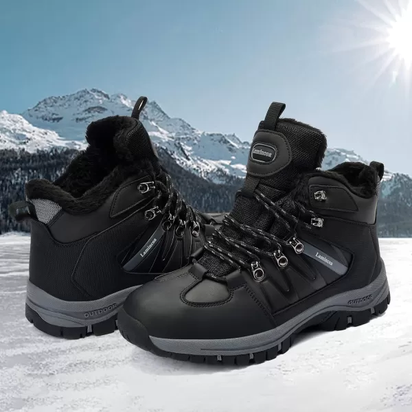 Lamincoa Mens Snow Boots Water Resistant Leather NonSlip Hiking Boot Ankle Comfort Climping Trekking Sneakers Winter OutdoorClassic Black