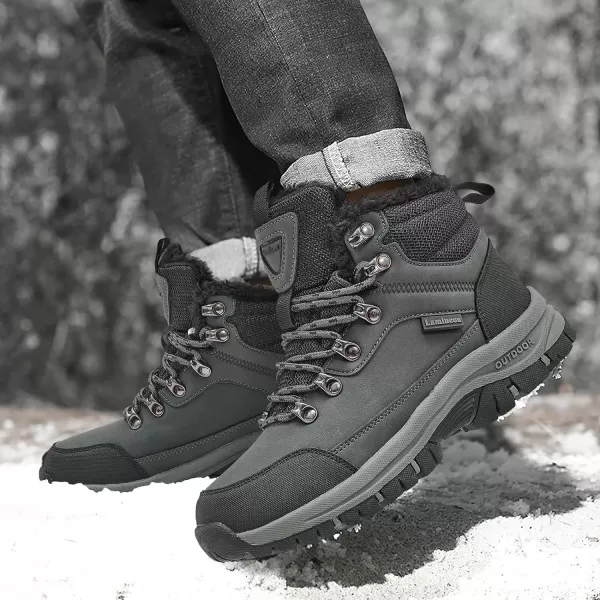 Lamincoa Mens Snow Boots Waterproof Hiking Boots for Men Nonslip Winter Outdoor Warm Comfort Camping Backpacking ShoeGrey