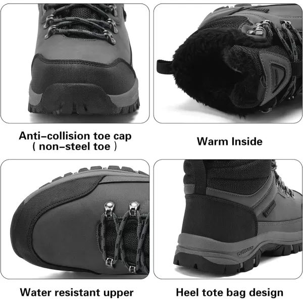 Lamincoa Mens Snow Boots Waterproof Hiking Boots for Men Nonslip Winter Outdoor Warm Comfort Camping Backpacking ShoeGrey