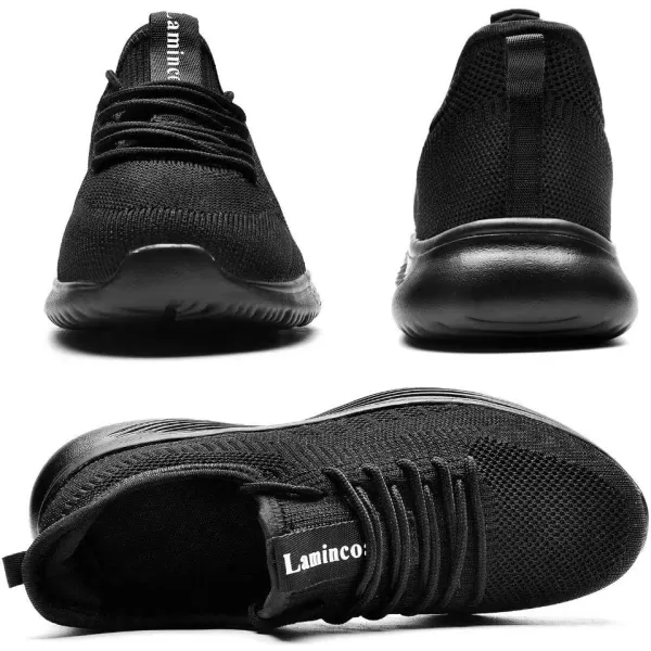 Lamincoa Mens Walking Tennis Shoes Slip On Lightweight Comfy Breathable Casual Sneakers for Running Jogging FitnessBlack