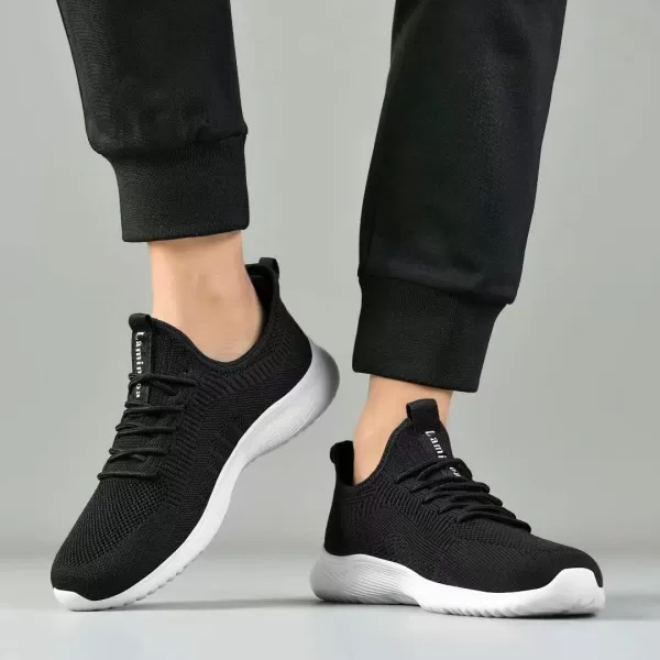 Lamincoa Mens Walking Tennis Shoes Slip On Lightweight Comfy Breathable Casual Sneakers for Running Jogging FitnessBlackWhite