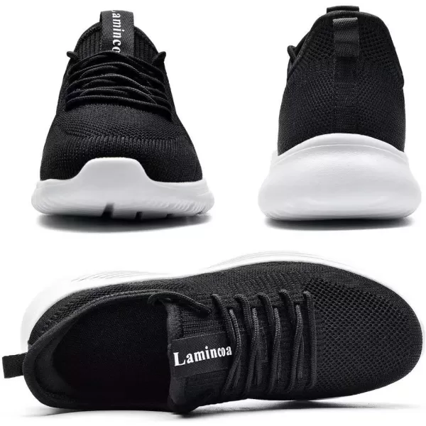 Lamincoa Mens Walking Tennis Shoes Slip On Lightweight Comfy Breathable Casual Sneakers for Running Jogging FitnessBlackWhite