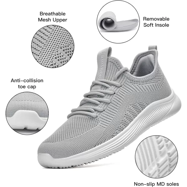 Lamincoa Mens Walking Tennis Shoes Slip On Lightweight Comfy Breathable Casual Sneakers for Running Jogging FitnessLight Grey