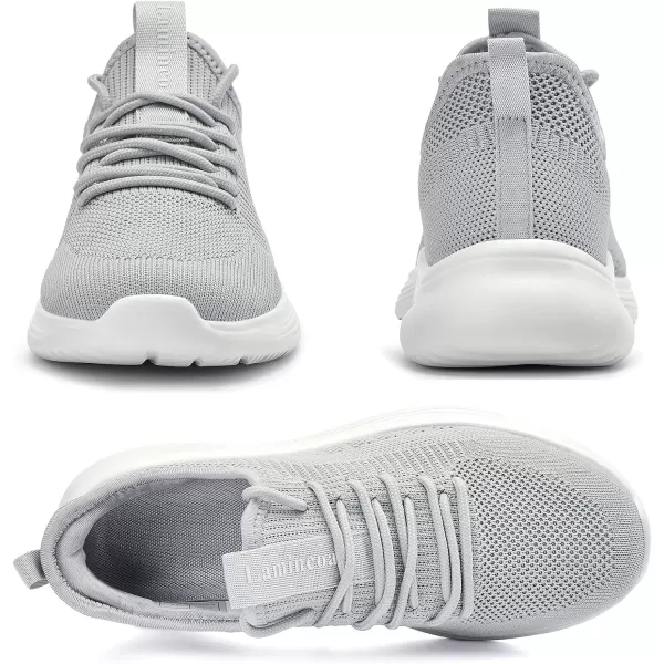 Lamincoa Mens Walking Tennis Shoes Slip On Lightweight Comfy Breathable Casual Sneakers for Running Jogging FitnessLight Grey