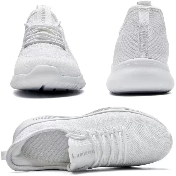 Lamincoa Mens Walking Tennis Shoes Slip On Lightweight Comfy Breathable Casual Sneakers for Running Jogging FitnessWhite