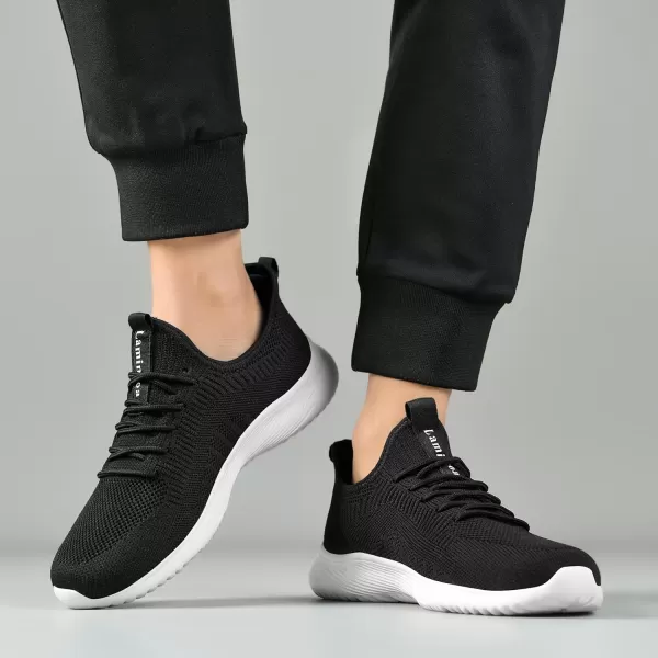 Lamincoa Wide Width Mens Tennis Shoes Slip On Lightweight Breathable Casual Sneakers for Walking Running Gym Jogging FitnessBlack White