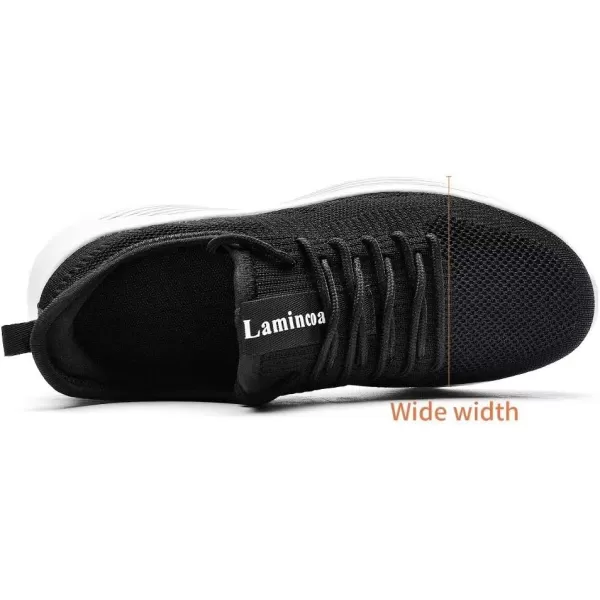 Lamincoa Wide Width Mens Tennis Shoes Slip On Lightweight Breathable Casual Sneakers for Walking Running Gym Jogging FitnessBlack White