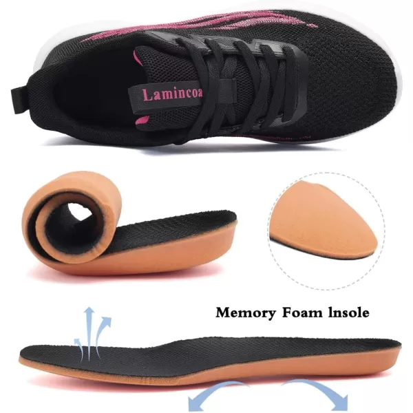 Lamincoa Womens Tennis Walking Shoes Slip On Lightweight Comfort Memory Foam SneakersBlackPink